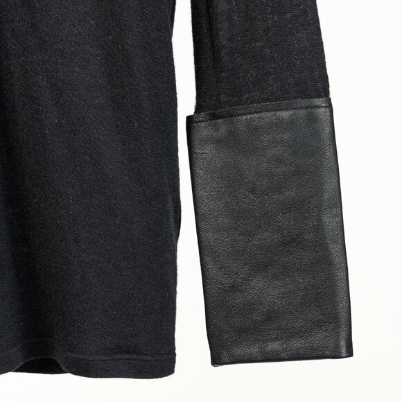 Helmut Lang Black Angora Leather-Trim Cozy Long Sleeve Top - Picture 6 of 11